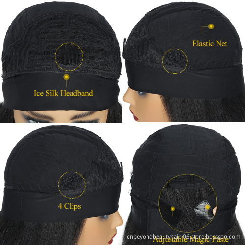 Afro wig Natural Black Kinky Straight Curly Elastic Yaki Headband hair extension Synthetic wigs hair For black women